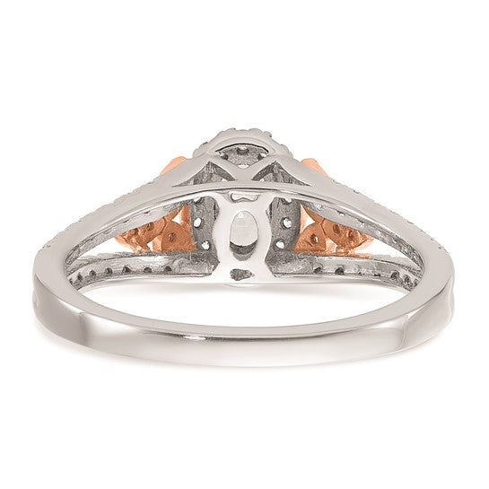 14k White and Rose Gold Halo Plus (Holds 3/8 carat (5.8x3.9mm) Oval Center) 3/8 carat Diamond Semi-mount Engagement Ring