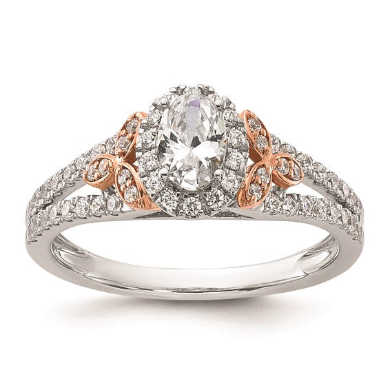 14k White and Rose Gold Halo Plus (Holds 3/8 carat (5.8x3.9mm) Oval Center) 3/8 carat Diamond Semi-mount Engagement Ring