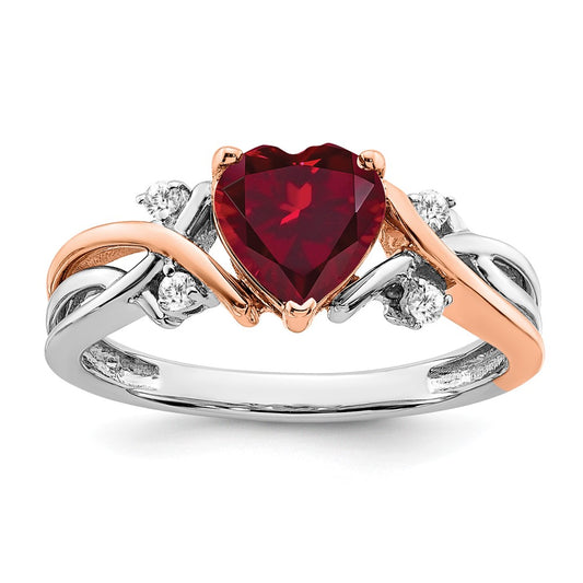 14k Two-tone Heart Created Ruby and Diamond Ring