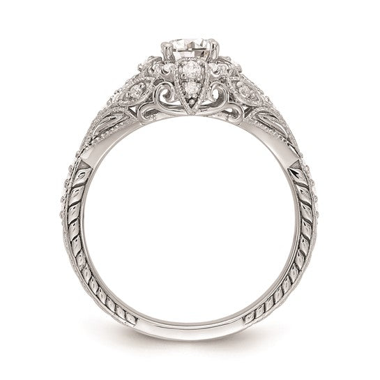 14k White Gold (Holds 3/8 carat (4.8mm) Round Center) 1/5 carat Diamond Semi-mount Engagement Ring