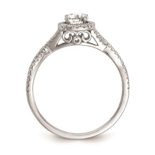 14k White Gold Halo Plus (Holds 1/2 carat (5.2mm) Round Center) 1/3 carat Diamond Semi-mount Engagement Ring