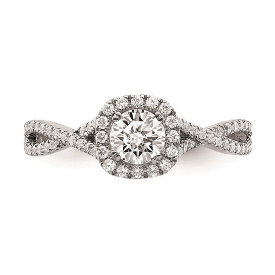 14k White Gold Halo Plus (Holds 1/2 carat (5.2mm) Round Center) 1/3 carat Diamond Semi-mount Engagement Ring
