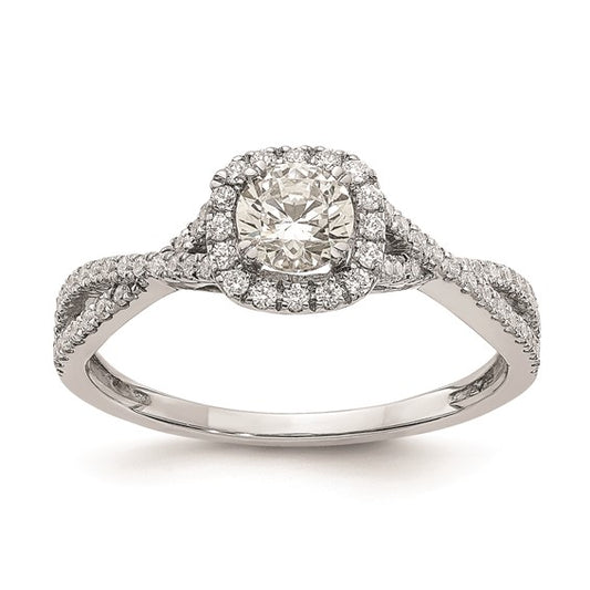 14k White Gold Halo Plus (Holds 1/2 carat (5.2mm) Round Center) 1/3 carat Diamond Semi-mount Engagement Ring