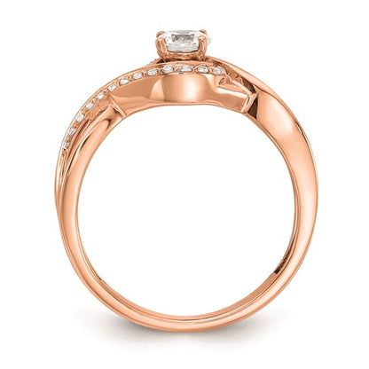 14k Rose Gold Criss-Cross (Holds 1/3 carat (4.5mm) Round Center) 1/6 carat Diamond Semi-mount Engagement Ring