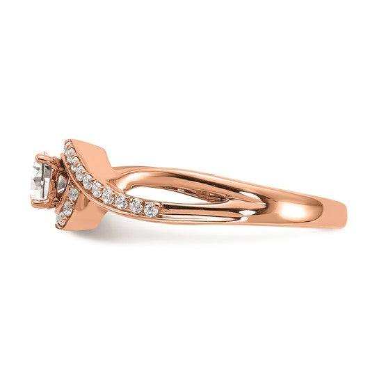 14k Rose Gold Criss-Cross (Holds 1/3 carat (4.5mm) Round Center) 1/6 carat Diamond Semi-mount Engagement Ring