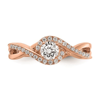 14k Rose Gold Criss-Cross (Holds 1/3 carat (4.5mm) Round Center) 1/6 carat Diamond Semi-mount Engagement Ring