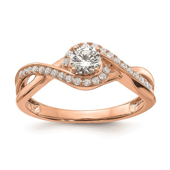 14k Rose Gold Criss-Cross (Holds 1/3 carat (4.5mm) Round Center) 1/6 carat Diamond Semi-mount Engagement Ring