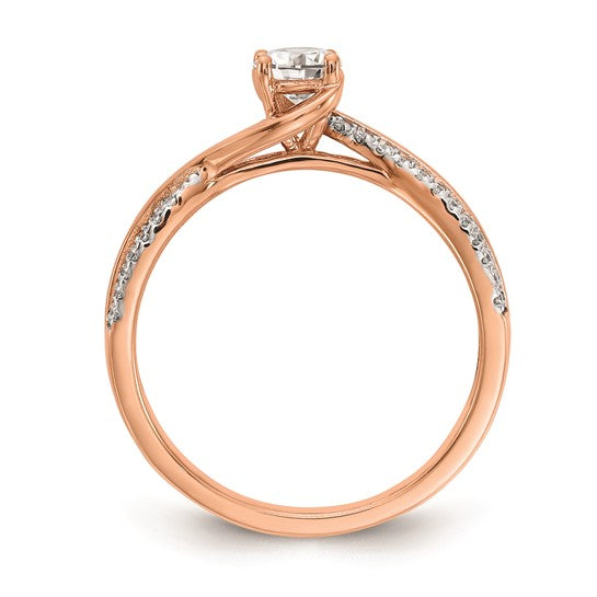 14k Rose Gold By-Pass (Holds 1/3 carat (4.5mm) Round Center) 1/6 carat Diamond Semi-mount Engagement Ring