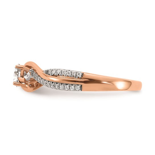 14k Rose Gold By-Pass (Holds 1/3 carat (4.5mm) Round Center) 1/6 carat Diamond Semi-mount Engagement Ring