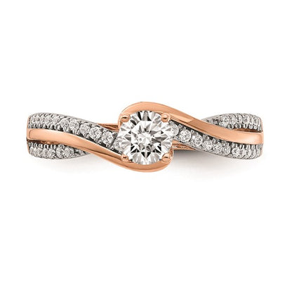 14k Rose Gold By-Pass (Holds 1/3 carat (4.5mm) Round Center) 1/6 carat Diamond Semi-mount Engagement Ring