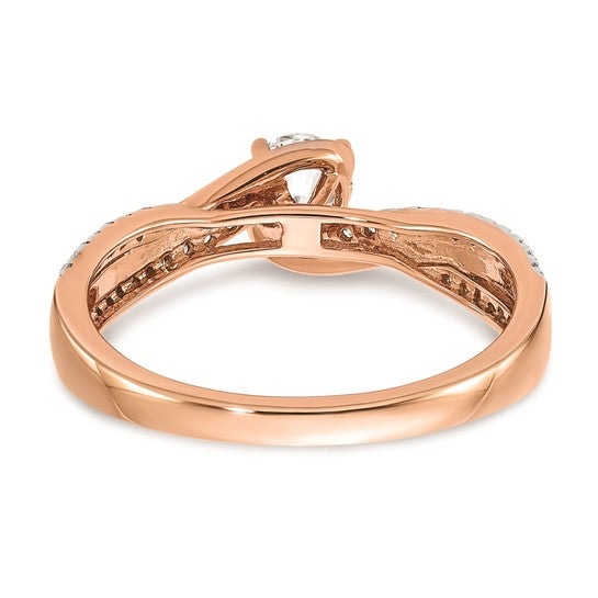 14k Rose Gold By-Pass (Holds 1/3 carat (4.5mm) Round Center) 1/6 carat Diamond Semi-mount Engagement Ring