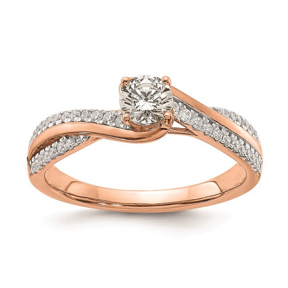 14k Rose Gold By-Pass (Holds 1/3 carat (4.5mm) Round Center) 1/6 carat Diamond Semi-mount Engagement Ring