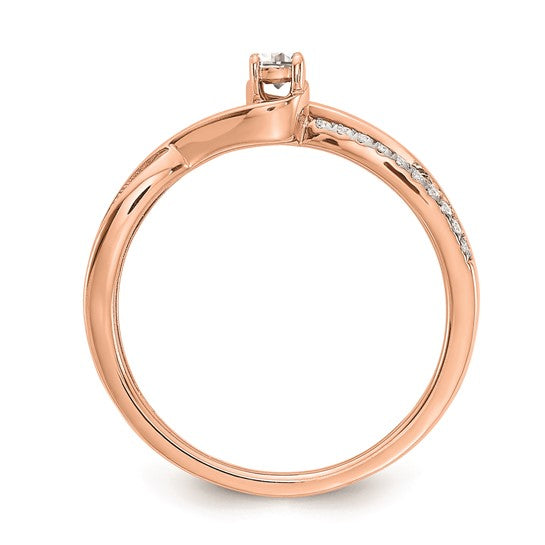 14k Rose Gold By-Pass (Holds 1/10 carat (2.9mm) Round Center) 1/5 carat Diamond Semi-Mount Engagement Ring