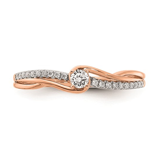 14k Rose Gold By-Pass (Holds 1/10 carat (2.9mm) Round Center) 1/5 carat Diamond Semi-Mount Engagement Ring