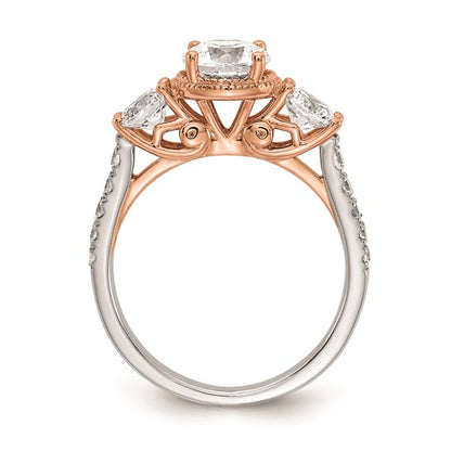 14k White and Rose Gold 3-Stone (Holds 1 carat (6.5mm) Round Center and (2-4.6mm) Round Sides) Diamond Semi-mount Engagement Ring