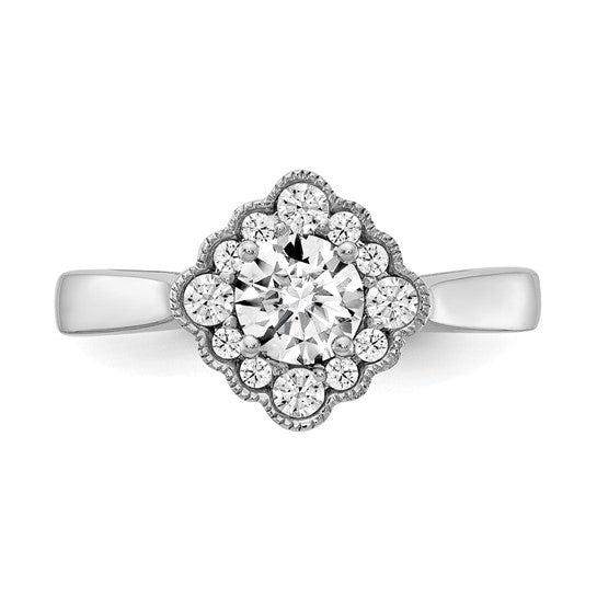 True Origin 14K White Gold 1/4 carat Lab Grown Diamond VS/SI D E F Round Semi Mount Fancy Halo Engagement Ring