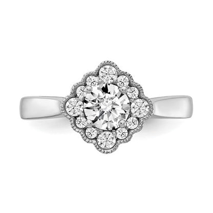 True Origin 14K White Gold 1/4 carat Lab Grown Diamond VS/SI D E F Round Semi Mount Fancy Halo Engagement Ring