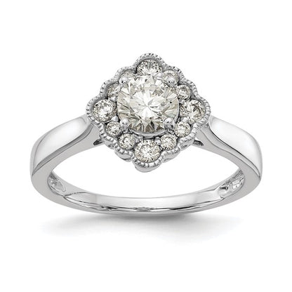 True Origin 14K White Gold 1/4 carat Lab Grown Diamond VS/SI D E F Round Semi Mount Fancy Halo Engagement Ring