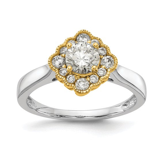 True Origin 14K Two-tone 1/4 carat Lab Grown Diamond VS/SI D E F Round Semi Mount Fancy Halo Engagement Ring