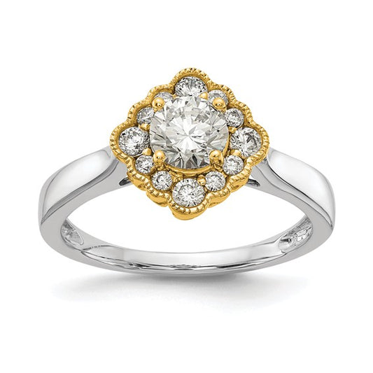 True Origin 14K Two-tone 1/4 carat Lab Grown Diamond VS/SI D E F Round Semi Mount Fancy Halo Engagement Ring