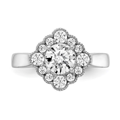 True Origin 14K White Gold 1/4 carat Lab Grown Diamond VS/SI D E F Round Semi Mount Fancy Halo Engagement Ring