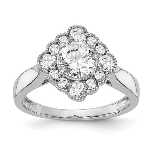 True Origin 14K White Gold 1/4 carat Lab Grown Diamond VS/SI D E F Round Semi Mount Fancy Halo Engagement Ring