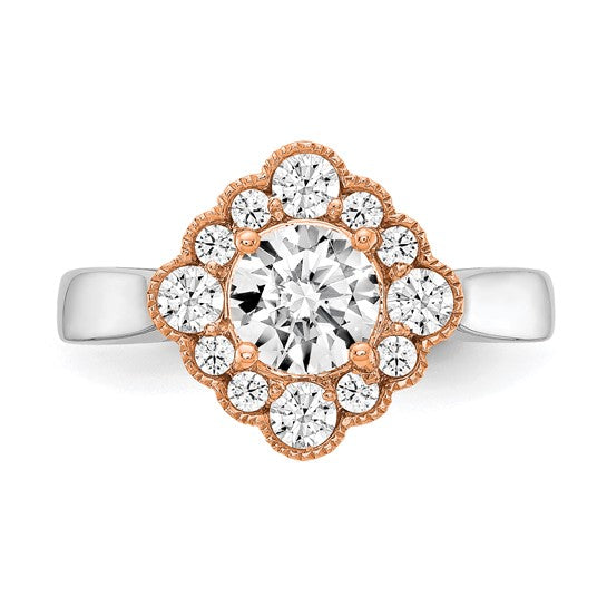 True Origin 14K Two-tone 1/4 carat Lab Grown Diamond VS/SI D E F Round Semi Mount Fancy Halo Engagement Ring