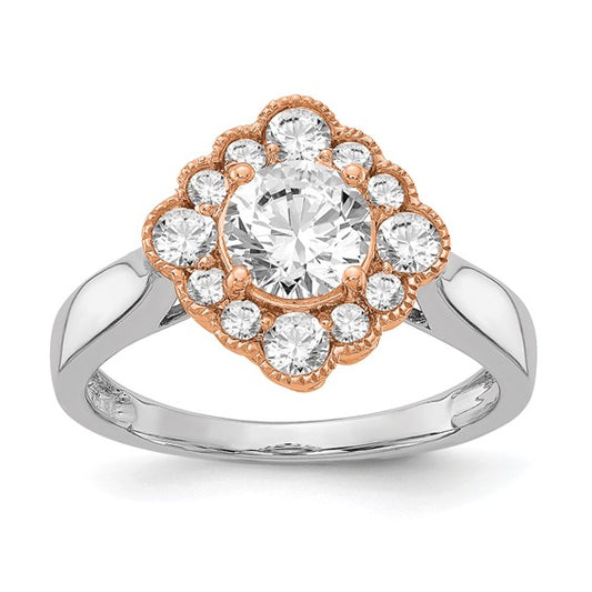 True Origin 14K Two-tone 1/4 carat Lab Grown Diamond VS/SI D E F Round Semi Mount Fancy Halo Engagement Ring