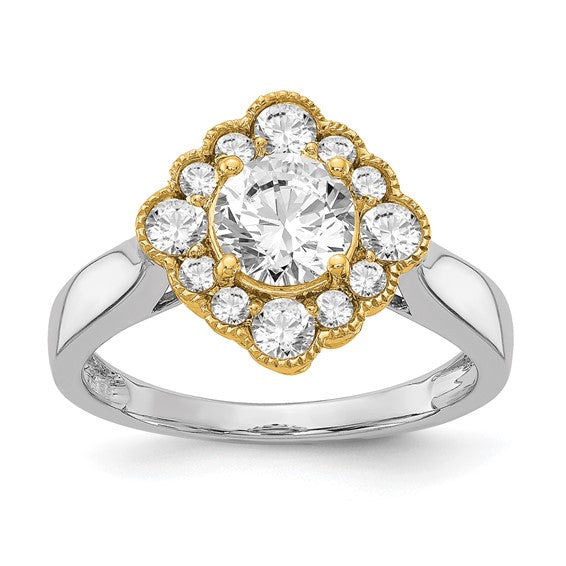 True Origin 14K Two-tone 1/4 carat Lab Grown Diamond VS/SI D E F Round Semi Mount Fancy Halo Engagement Ring