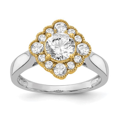 True Origin 14K Two-tone 1/4 carat Lab Grown Diamond VS/SI D E F Round Semi Mount Fancy Halo Engagement Ring