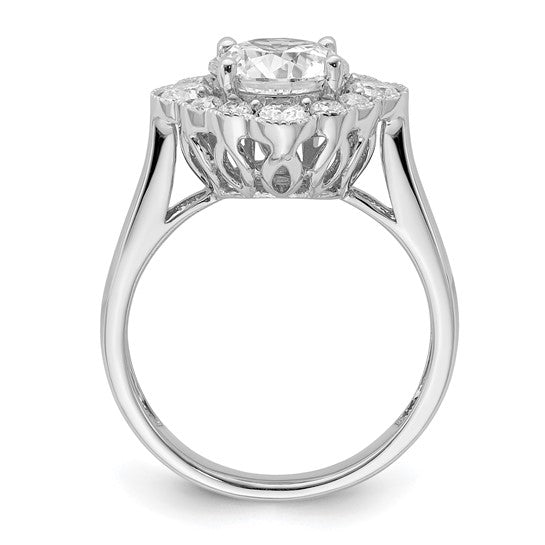 True Origin 14K White Gold 1/4 carat Lab Grown Diamond VS/SI D E F Round Semi Mount Fancy Halo Engagement Ring