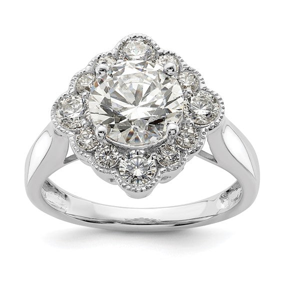 True Origin 14K White Gold 1/4 carat Lab Grown Diamond VS/SI D E F Round Semi Mount Fancy Halo Engagement Ring