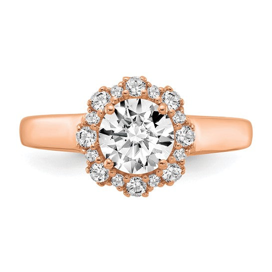 True Origin 14K Rose Gold 1/4 carat Lab Grown Diamond VS/SI D E F Round Semi Mount Fancy Halo Engagement Ring