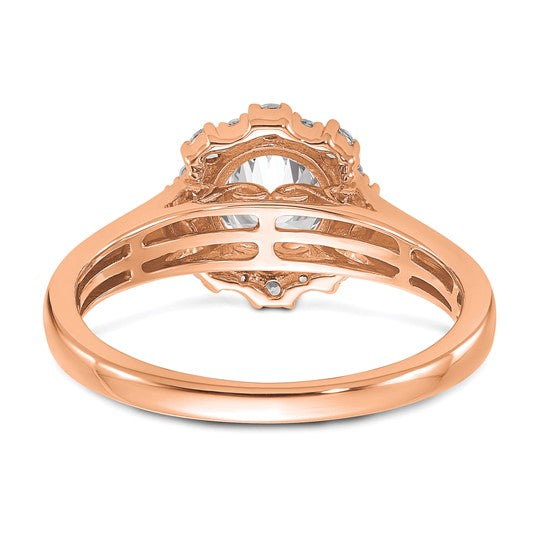 True Origin 14K Rose Gold 1/4 carat Lab Grown Diamond VS/SI D E F Round Semi Mount Fancy Halo Engagement Ring