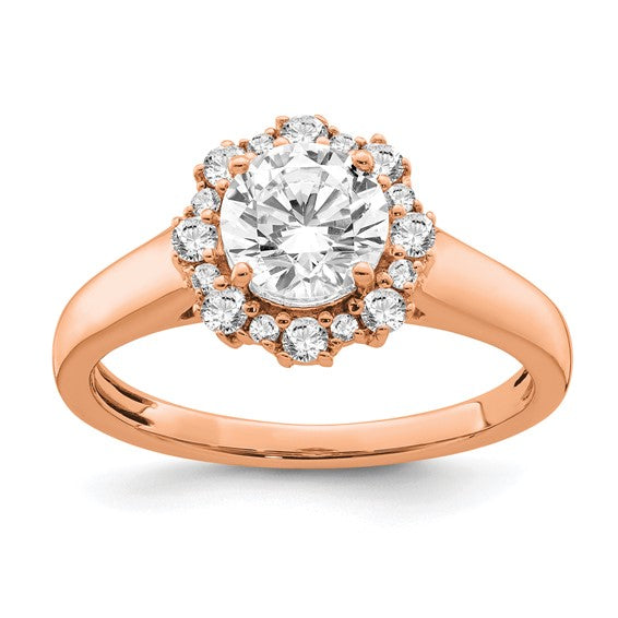 True Origin 14K Rose Gold 1/4 carat Lab Grown Diamond VS/SI D E F Round Semi Mount Fancy Halo Engagement Ring