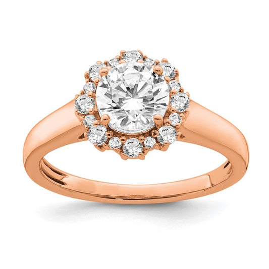 True Origin 14K Rose Gold 1/4 carat Lab Grown Diamond VS/SI D E F Round Semi Mount Fancy Halo Engagement Ring