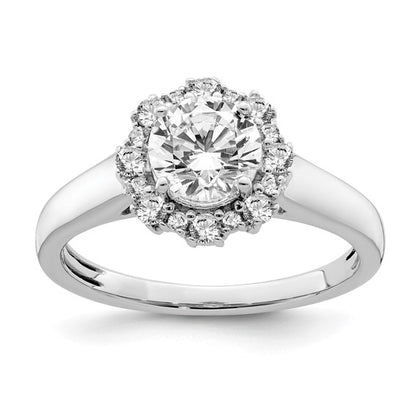 True Origin 14K White Gold 1/4 carat Lab Grown Diamond VS/SI D E F Round Semi Mount Fancy Halo Engagement Ring