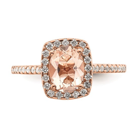 Blooming Bridal 14k Rose Gold Halo 8x6mm Oval Morganite and 1/3 carat Diamond Complete Engagement Ring