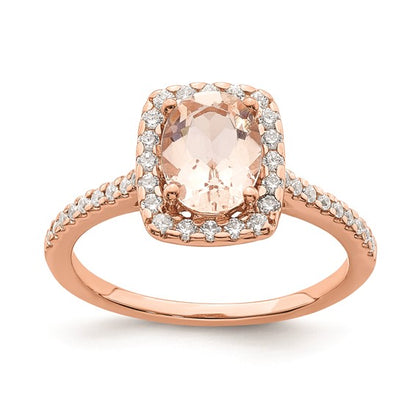 Blooming Bridal 14k Rose Gold Halo 8x6mm Oval Morganite and 1/3 carat Diamond Complete Engagement Ring