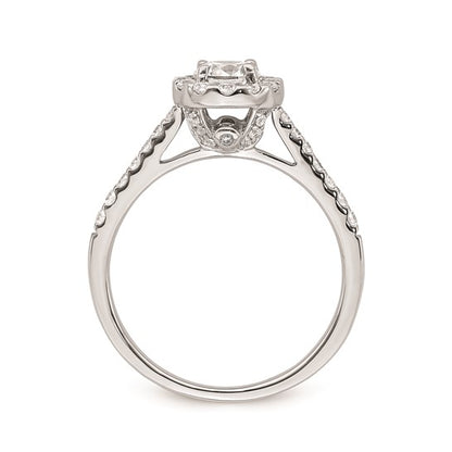 14k White Gold Halo Plus (Holds 1/2 carat (5.2mm) Round Center) 3/8 carat Diamond Semi-Mount Engagement Ring