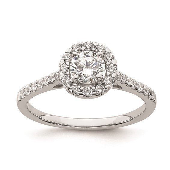 14k White Gold Halo Plus (Holds 1/2 carat (5.2mm) Round Center) 3/8 carat Diamond Semi-Mount Engagement Ring