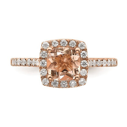 Blooming Bridal 14k Rose Gold Halo 6.00mm Cushion-cut Morganite and 1/4 carat Diamond Complete Engagement Ring