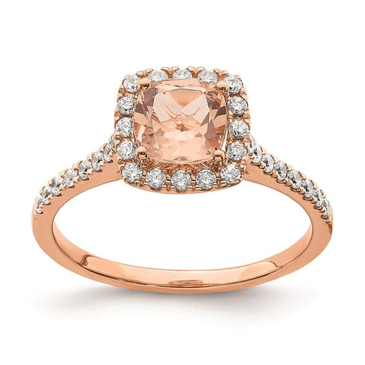 Blooming Bridal 14k Rose Gold Halo 6.00mm Cushion-cut Morganite and 1/4 carat Diamond Complete Engagement Ring