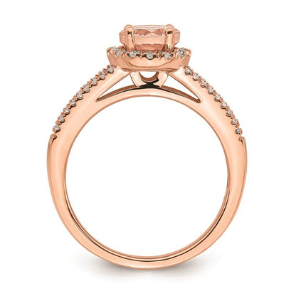 Blooming Bridal 14k Rose Gold Halo 6.5mm Round Morganite and 1/4 carat Diamond Complete Engagement Ring