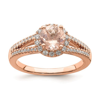 Blooming Bridal 14k Rose Gold Halo 6.5mm Round Morganite and 1/4 carat Diamond Complete Engagement Ring