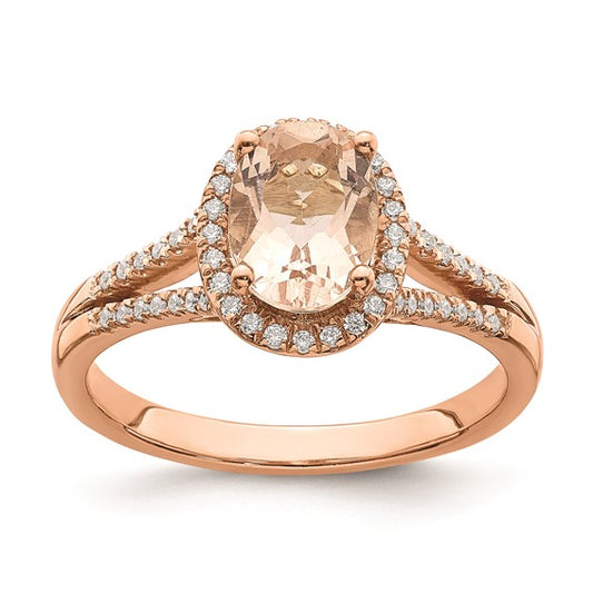 Blooming Bridal 14k Rose Gold Halo 8x6mm Oval Morganite and 1/5 carat Diamond Complete Engagement Ring