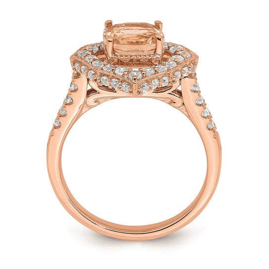 Blooming Bridal 14k Rose Gold Halo 7.00mm Cushion-cut Morganite and 3/4 carat Diamond Complete Engagement Ring