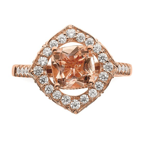 Blooming Bridal 14k Rose Gold Halo 7.00mm Cushion-cut Morganite and 3/4 carat Diamond Complete Engagement Ring