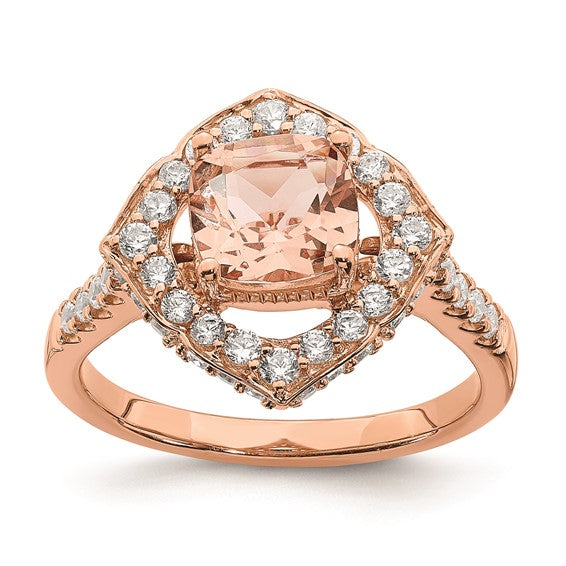 Blooming Bridal 14k Rose Gold Halo 7.00mm Cushion-cut Morganite and 3/4 carat Diamond Complete Engagement Ring