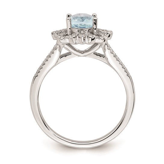 Blooming Bridal 14k White Gold Vintage Halo 8x6mm Oval Aquamarine and 1/4 carat Diamond Complete Engagement Ring